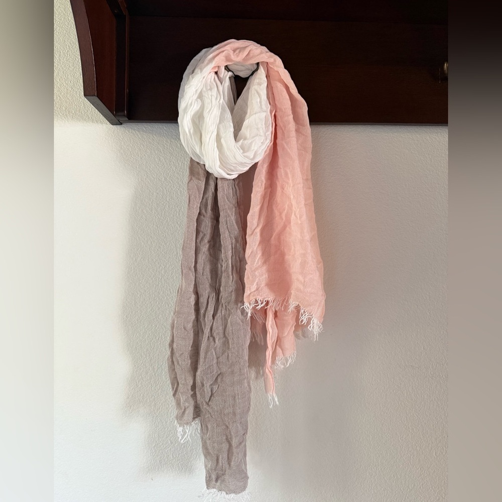 Spumoni Lightweight Colorblock Scarf Wrap with Fringe Ends, Flawed